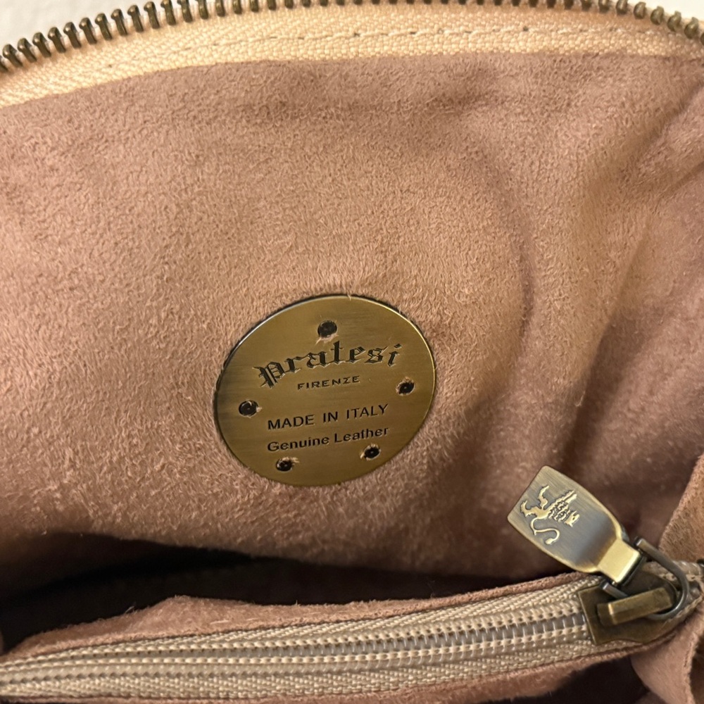 Pratesi Firenze Italian Leather Crossbody Bag Tan Small Made In Italy - Picture 11 of 13